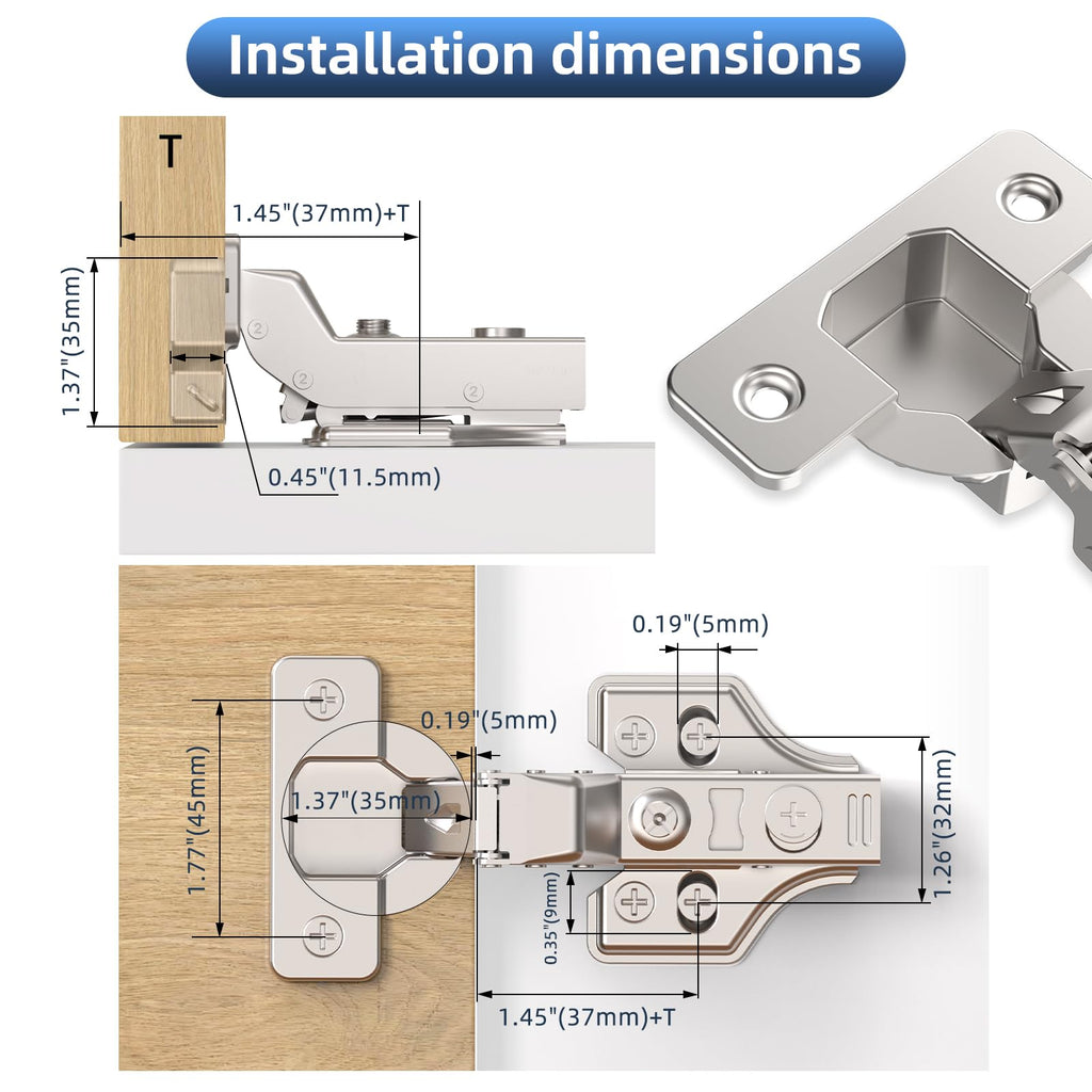 60 Pack Frameless Inset Soft Close Cabinet Hinges Clip on, 3D Adjustable European Cabinet Door Hinge, Self Close