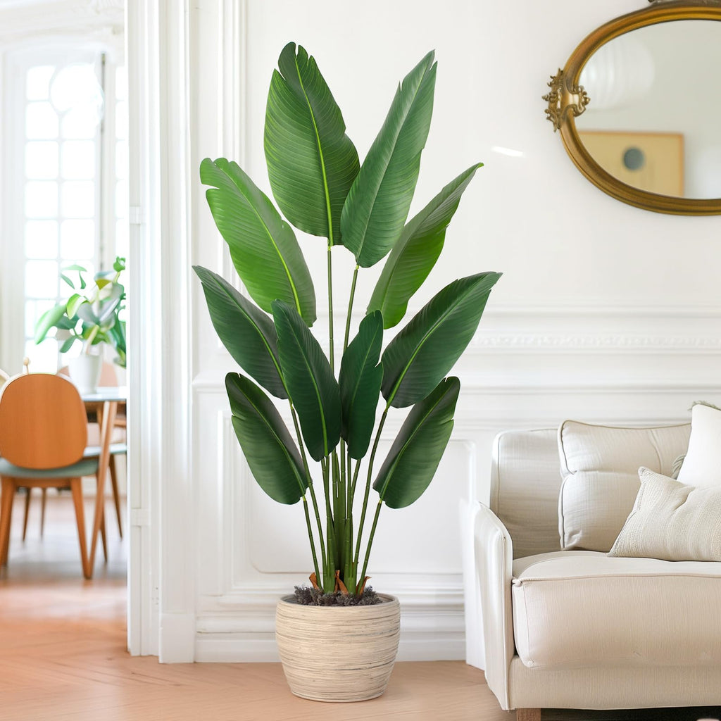 Artificial Bird of Paradise Plant 5 Ft Tall Fake Banana Plant for Indoors and Outdoors, Faux Palm Tree with Plastic