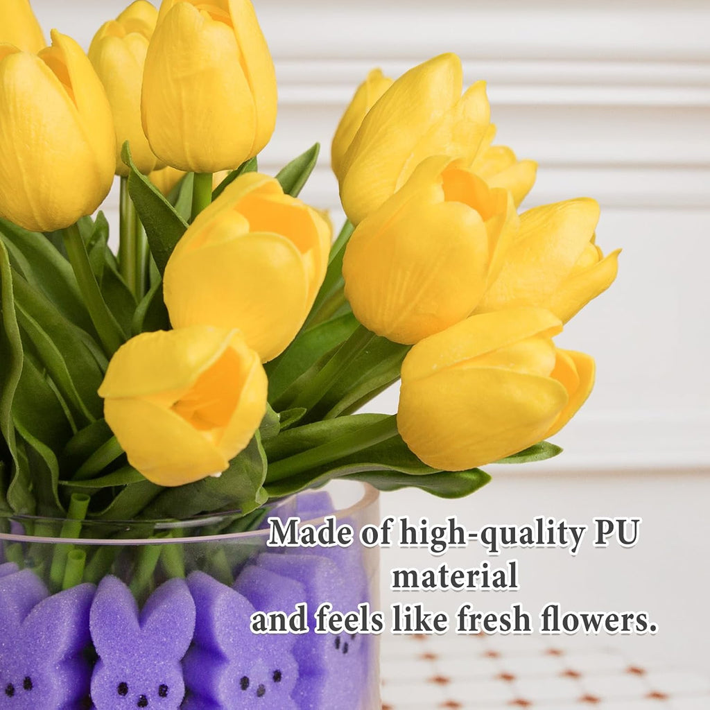 Easter Decor - 15 Artificial Tulips with 45 Bunnies Vase Filler - Set of 60
