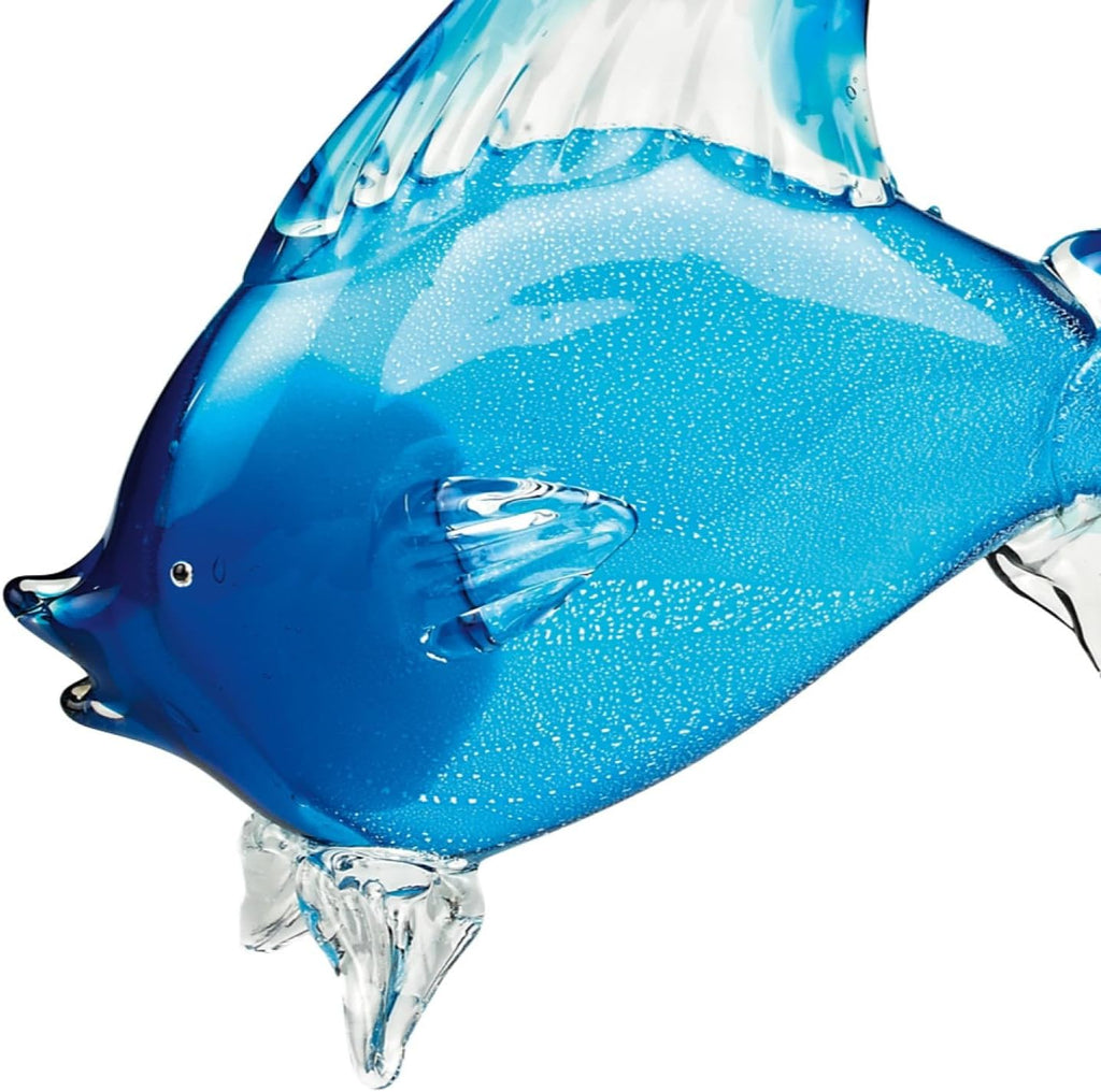 16" Mouth Blown Light Blue Tropical Fish Art Glass
