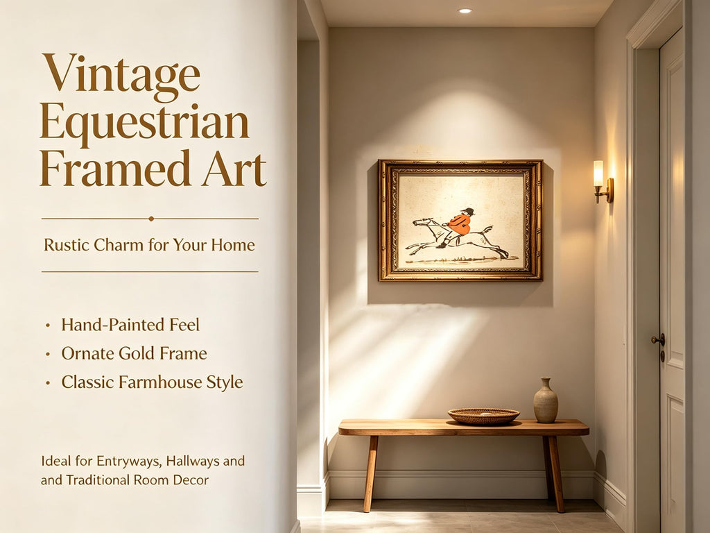 Vintage Gold Framed Hunting Equestrian Canvas Wall Art Horse and Rider Wall Decor Riding Horse painting Picture Retro