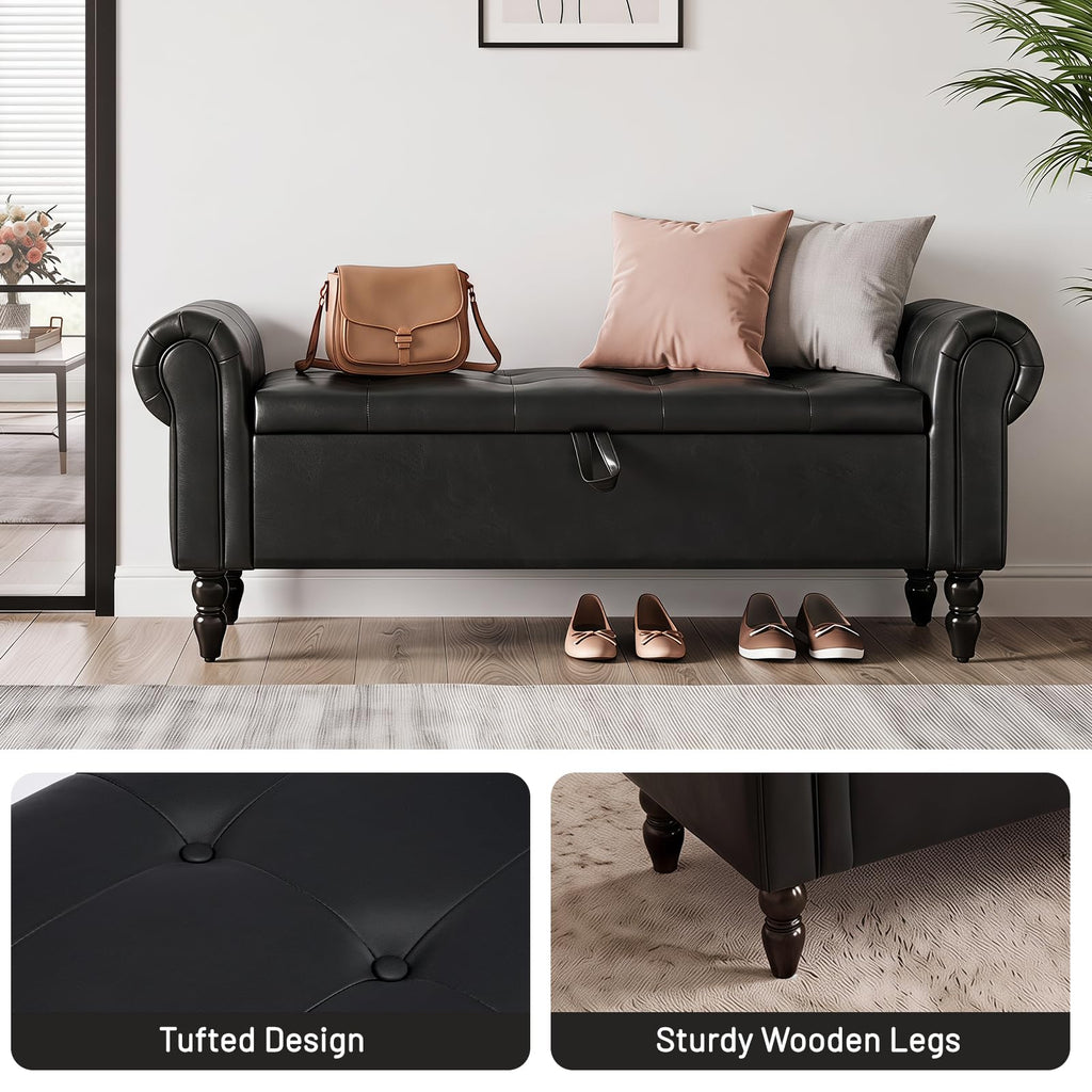 55" End of Bed Bench, Bedroom Bench with Button-Tufted, Large Upholstered Storage Ottoman Entryway Bench with Storage