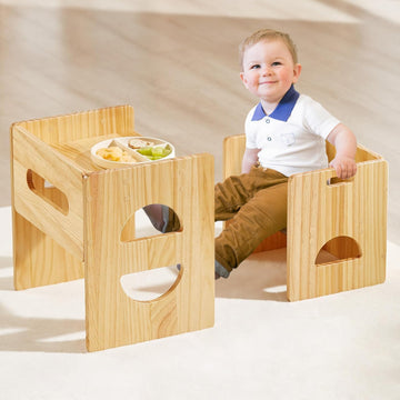 Height Adjustable Montessori Table and Chair Set for Age 1-3, Solid Wood Toddler Table and Chair Set, Weaning Baby
