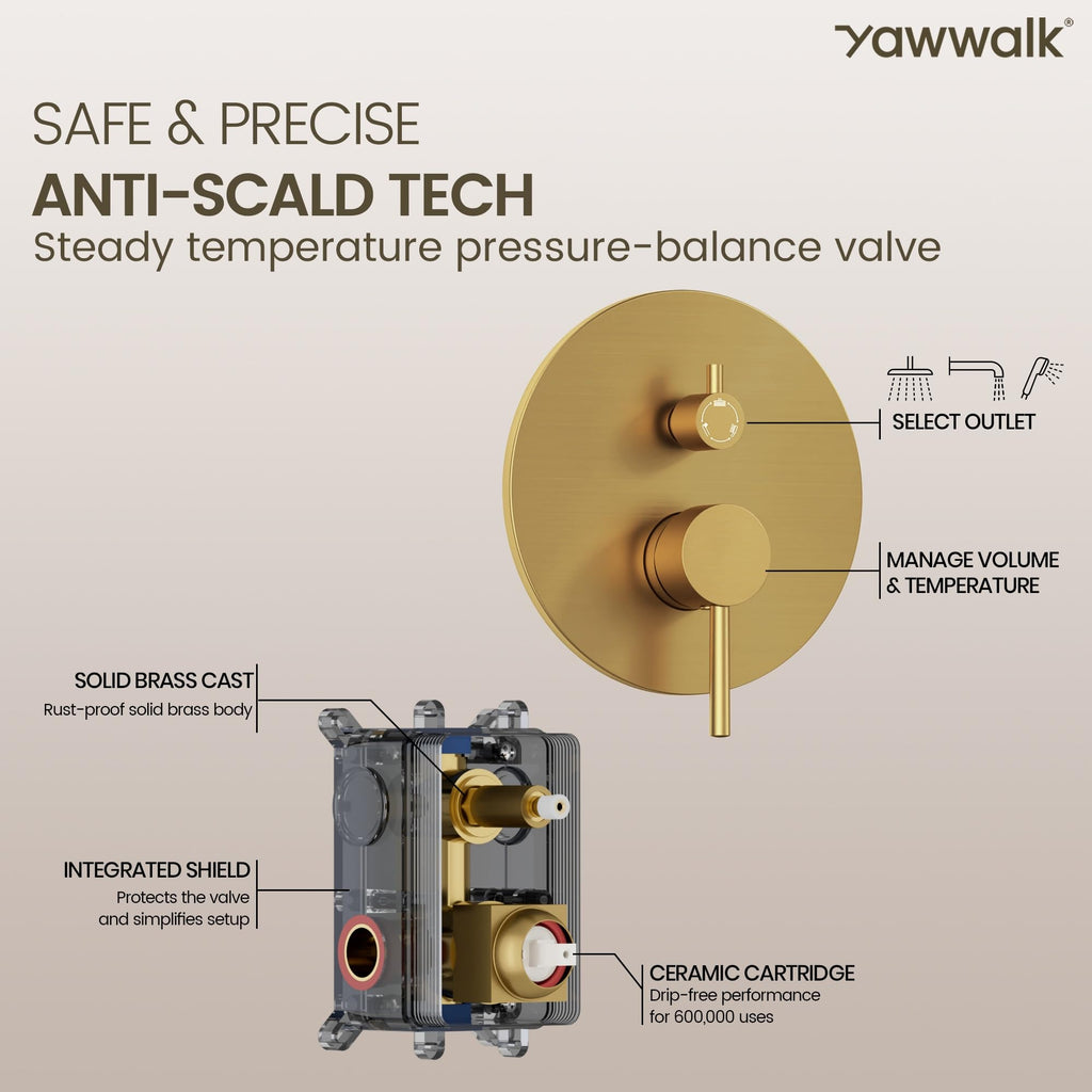 Bathtub Faucet Set, Shower System with Tub Spout, Valve, Brushed Gold