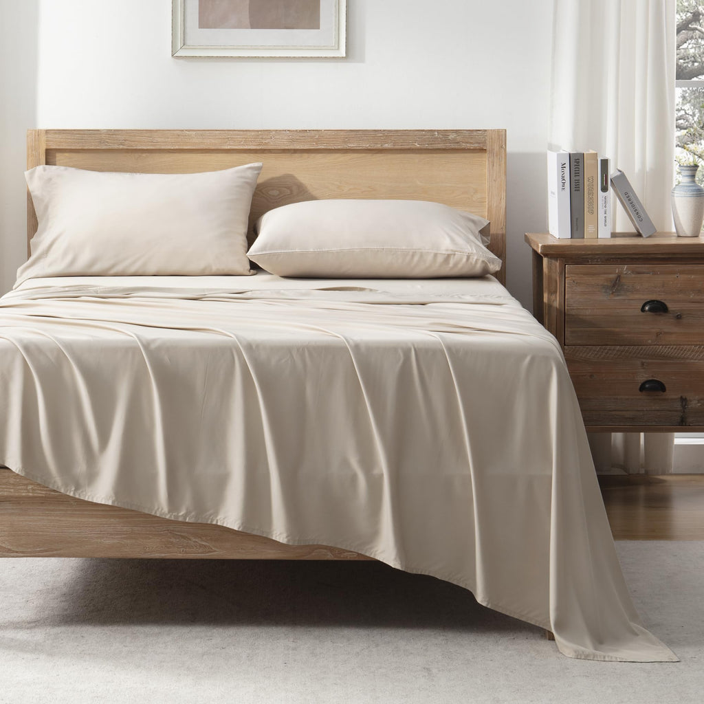 King Sheets Set 100% Viscose Derived from Bamboo, Oatmeal