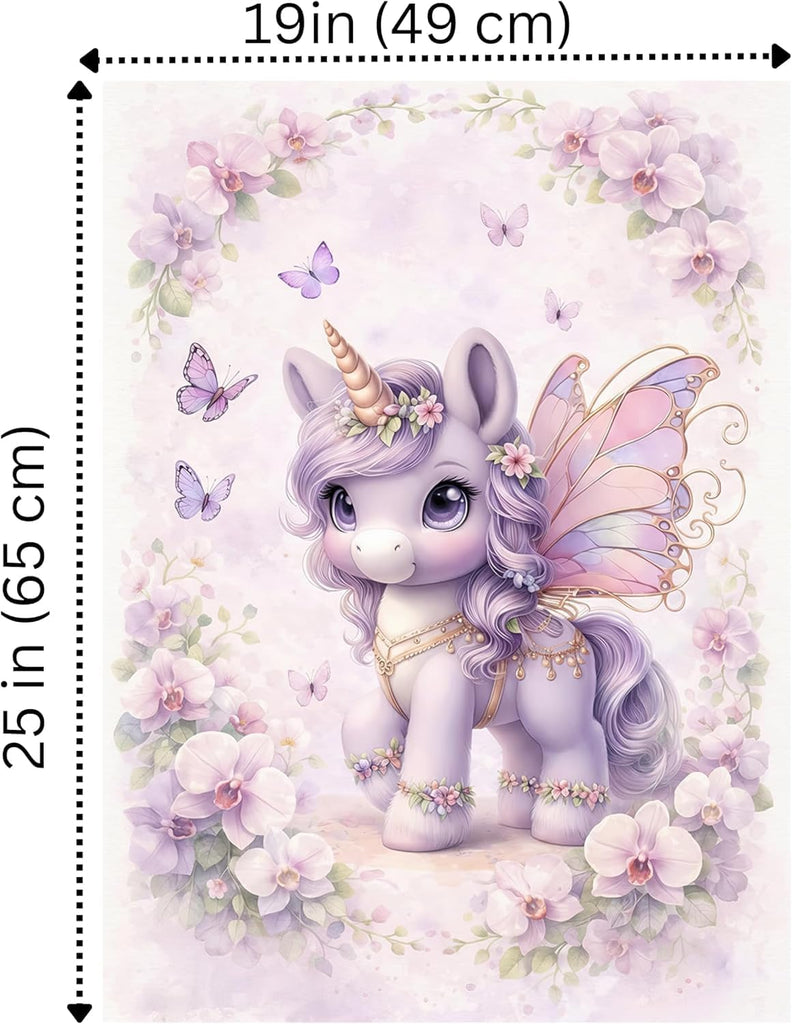 Purple Unicorn Fabric Panel for Quilting, 100% Cotton Sateen, Fairy Unicorn, Baby Girl Nursery (19x25 inches)