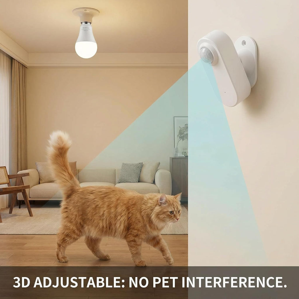 Detached Motion Sensor Light Bulb, Split Design 60W Equivalent A19 E26 LED Bulb, 6000K Daylight White, Wall-Mount