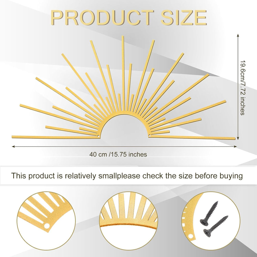 Gold Sun Burst Metal Wall Decor Minimalist Line Art, 15.7"x7.7"