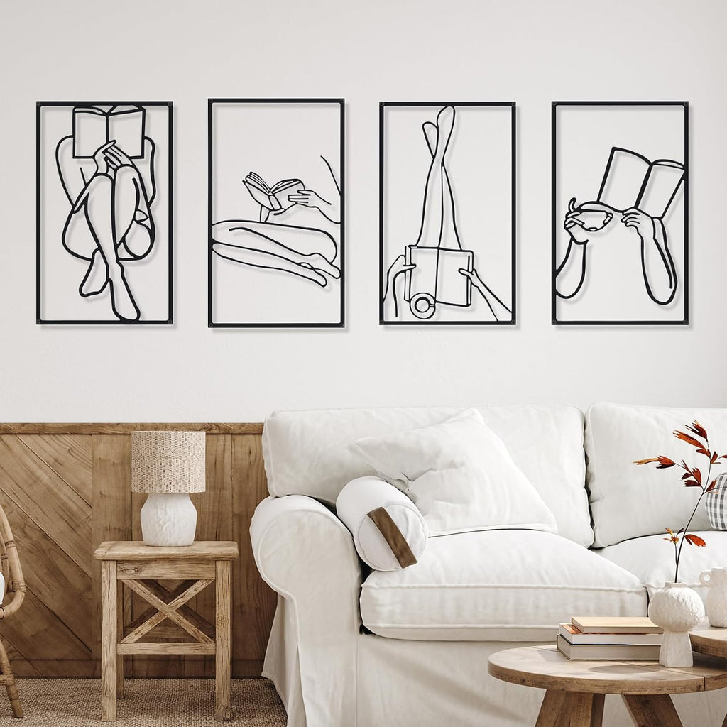 Metal Wall Art Decor Minimalist Abstract Woman Gold Wall Art Line Drawing metal line art Home Hanging Art Decor - Set of 4