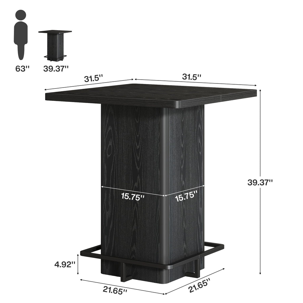 Bar Table, 39.37" High Square Pub Table for Small Bars, Dining Room, Kitchen, Black (Only Table) (Black)