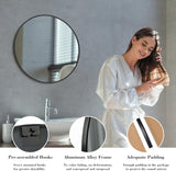 24 Inch Round Wall Mirror with Tempered Glass, Bathroom Mirror Over Sink, Anti-Fog & Waterproof Round Mirror