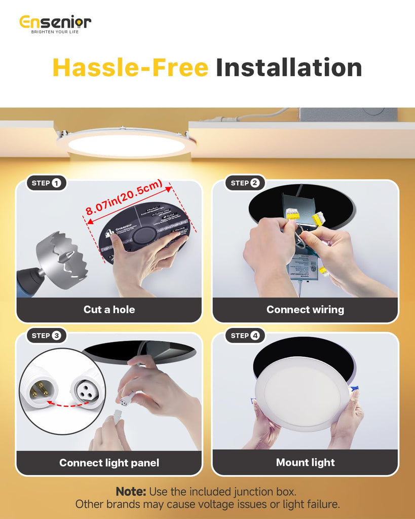 6 Pack 8 Inch LED Recessed Light, 5CCT Dimmable Canless Wafer