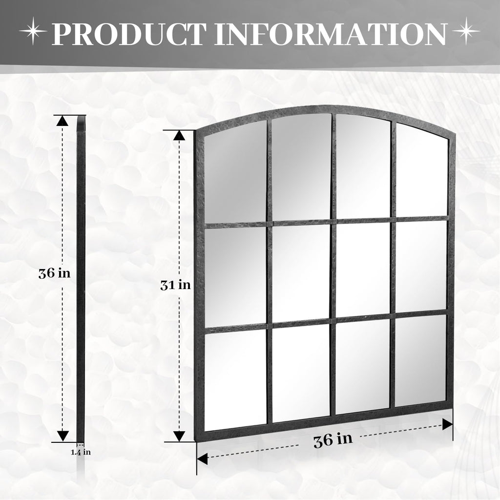 Hand-Forged Black Window Pane Mirror, 36" x 36" Decorative Mirror