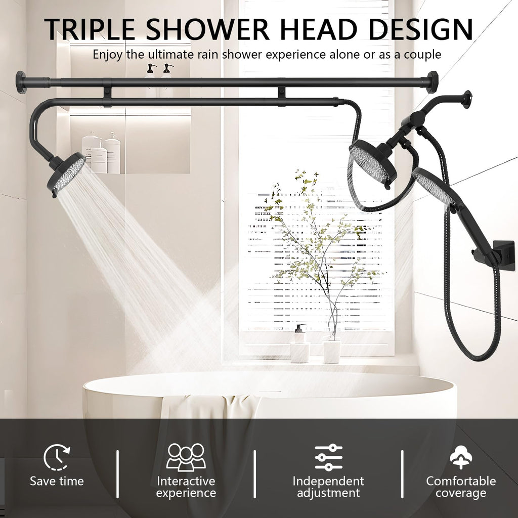Tandem Shower Head, Dual Shower Heads for Two People & Handheld Head, Triple Shower Head High Pressure