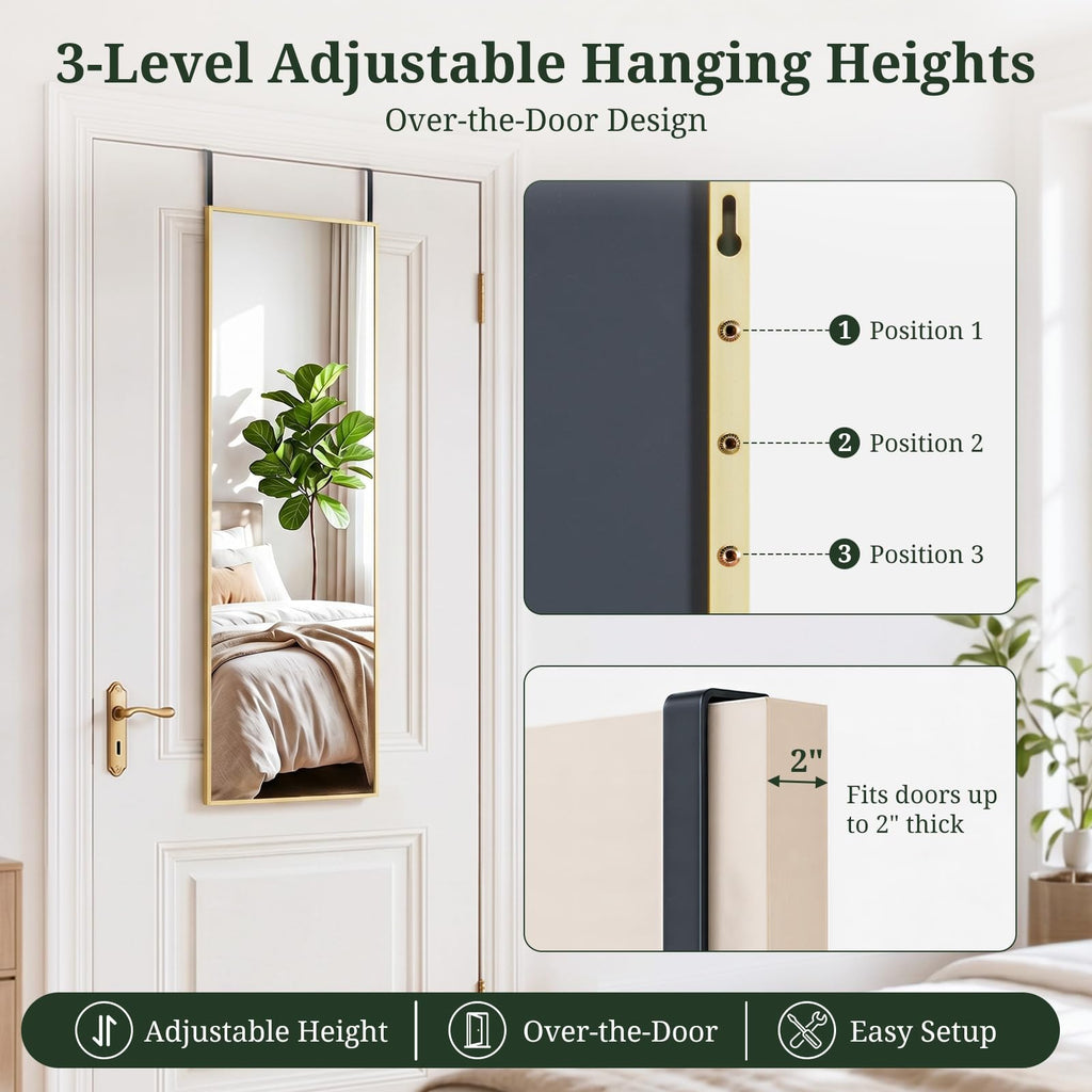 47"x14" Mirror Full Length, Wall Mounted/Over the Door, Gold