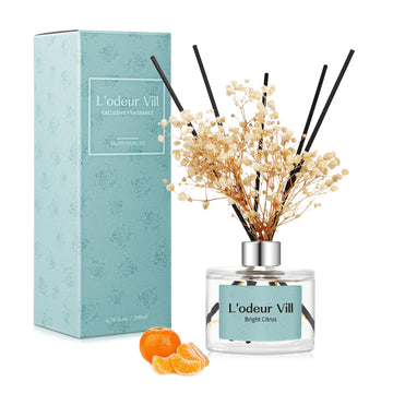 Vill Reed Diffuser Set, 6.7 oz(200ml) Bright Citrus Scented Diffuser with 6 Oil Diffuser Sticks, Home Fragrance