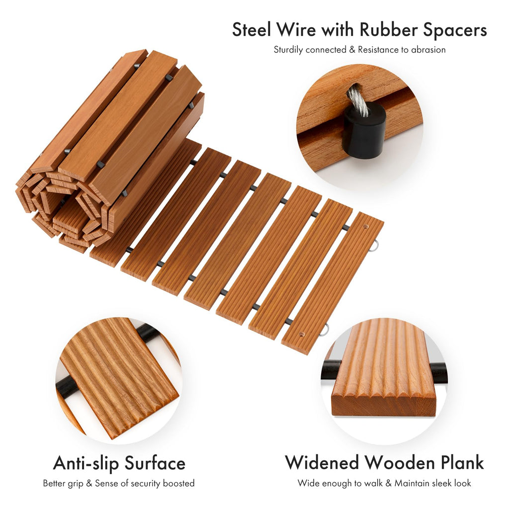 8.5FT Wooden Garden Pathway, Roll Out Decorative Straight Walkway, Non-Slip Patio Boardwalk Pavers for