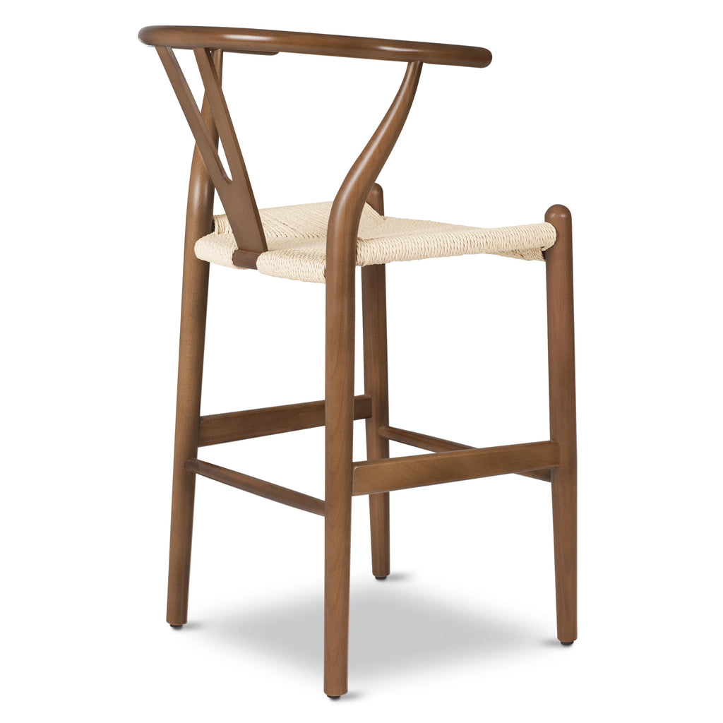 Weave Counter Stool, 23" Height - Walnut Beech Wood Frame with Rope Woven Seat, Fully Assembled
