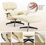 Modern Chaise Lounge Chair and Ottoman — White Leather