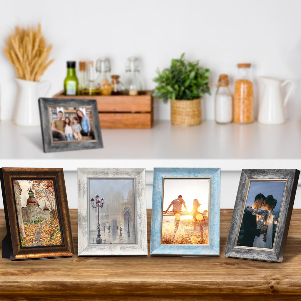 5x7 Picture Frames Set of 4, Rustic Retro Photo Frame(Multicolor)
