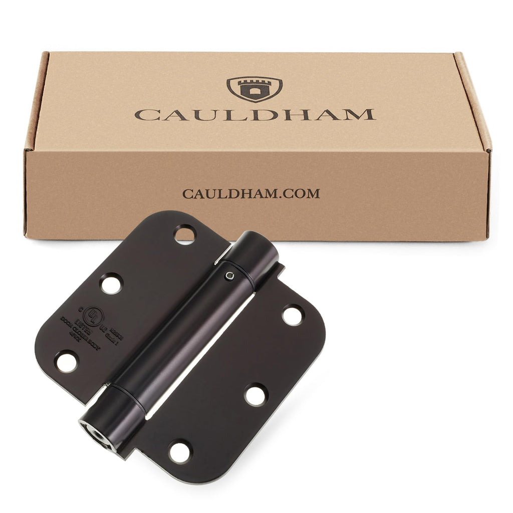 2 Pack) Heavy-Duty 3-1/2" Self-Closing Spring Door Hinge with 5/8" Radius Corners, UL Listed - Oil Rubbed Bronze