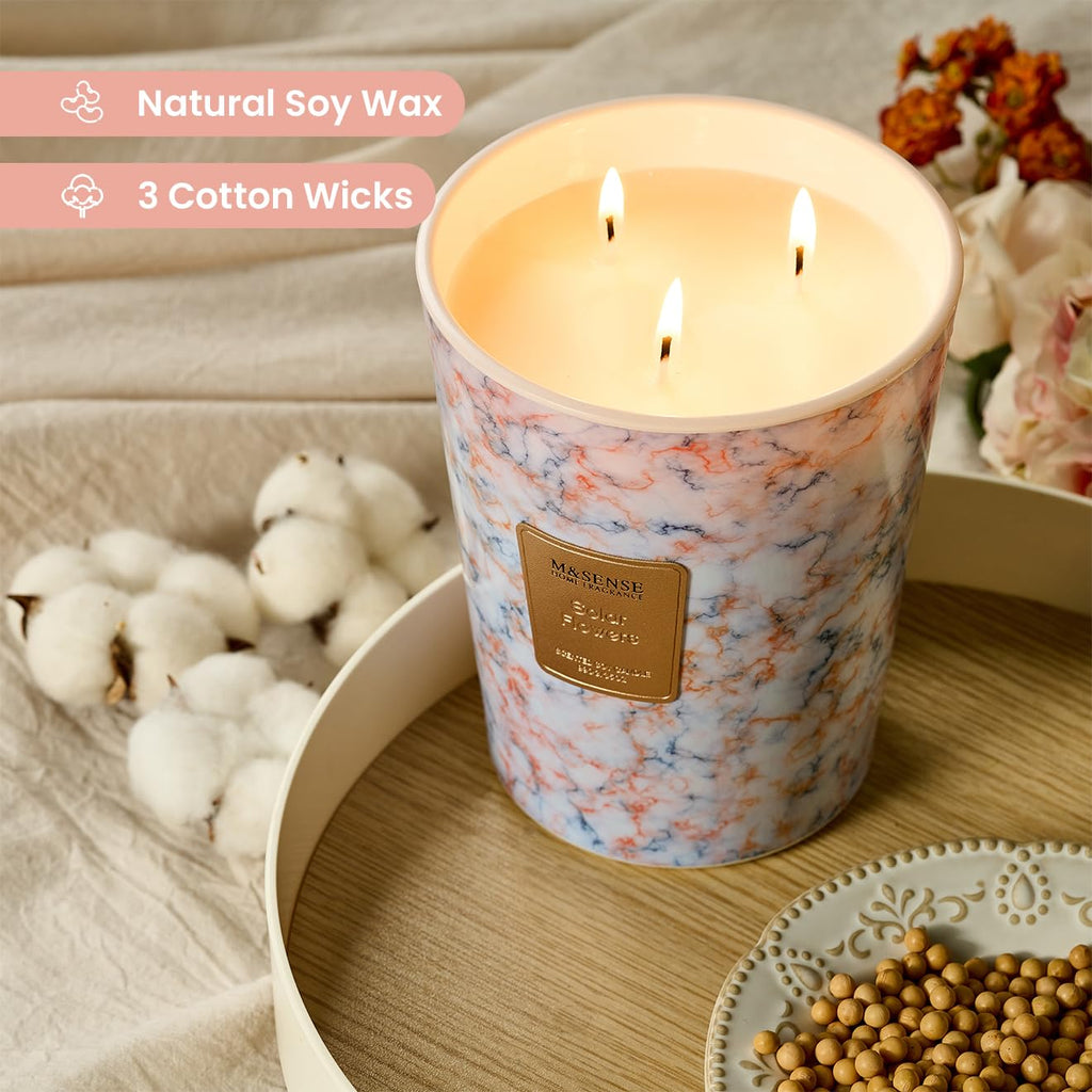 Extra Large Candle 35oz 150H SolarFlowers Scented Candle, 3 Wick Highly Scented Jar Candle, XL Candles Gift for Stress