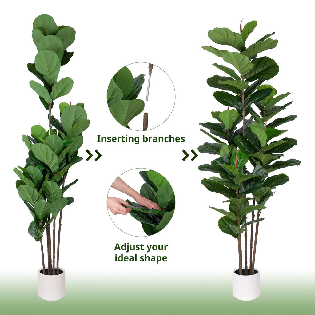 Faux Fiddle Leaf Fig Tree 6 FT - Artificial Ficus Tree with Tall Artificial Plants Large 69 Fiddle Leaves - Lifelike