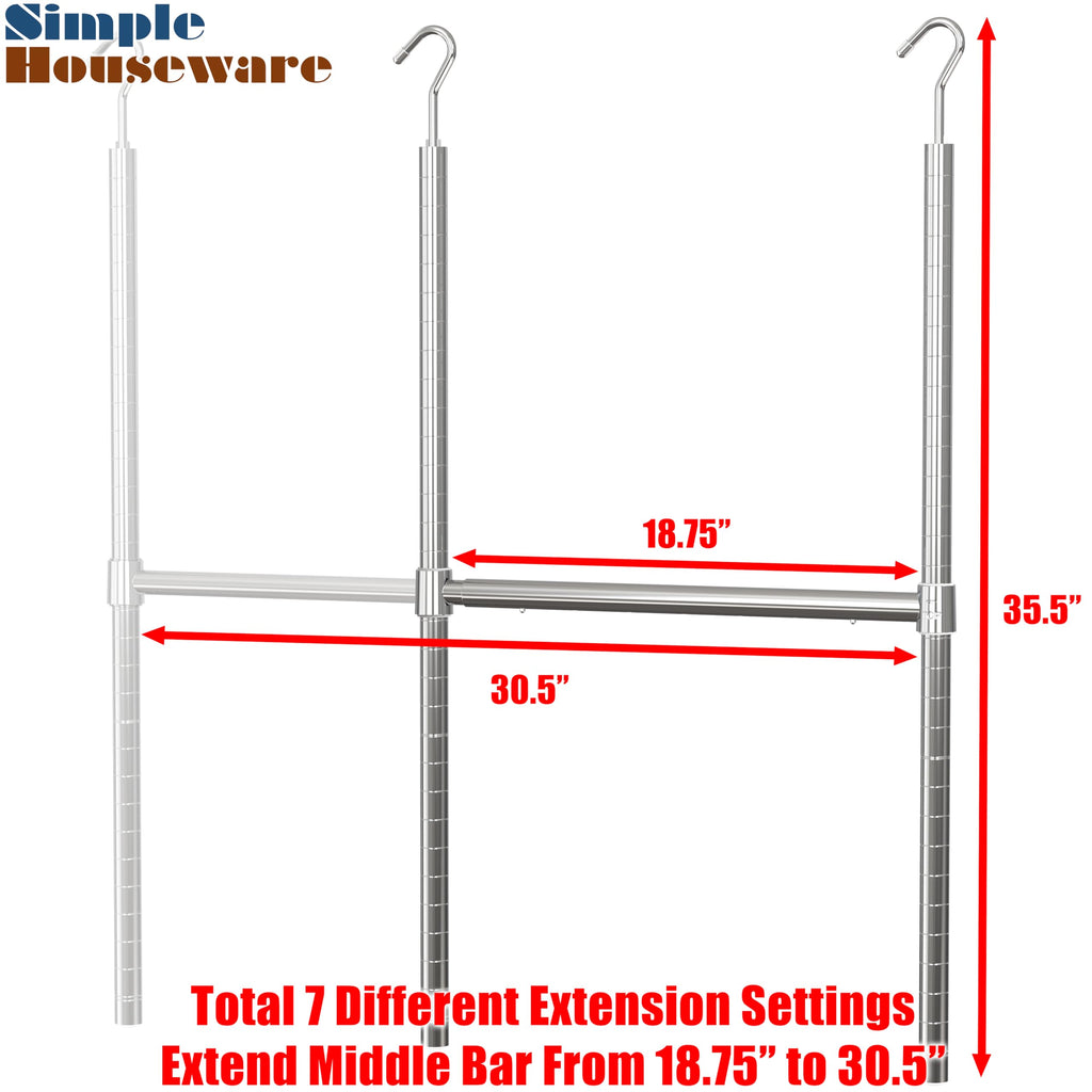 Adjustable Closet Hanging Rod, Chrome - 2 Pack