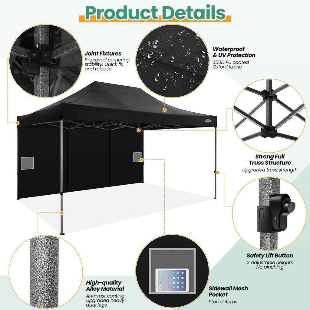 10x15 Heavy Duty Pop Up Canopy Tent with Sidewalls, Easy Up Canopy