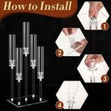 8 Pcs 5 Arm Acrylic Candelabra Centerpieces Clear Candelabra Candle Holder Crystal Taper Candlestick with Rectangular