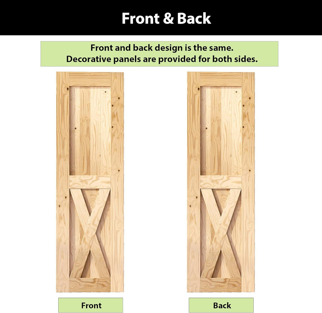 5-in-1 Design Solid Natural Pine Wood Barn Door, 26in Wide 84in High, Unfinished and Unassembled, wi
