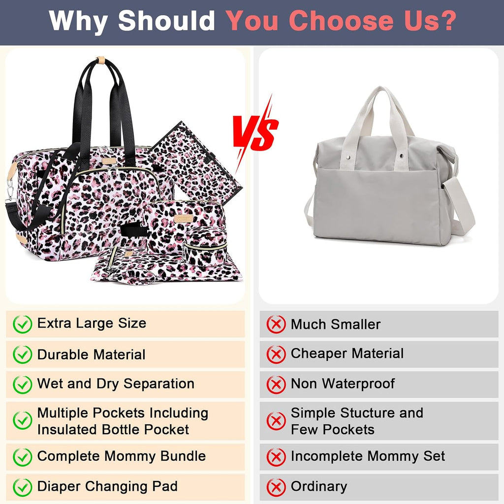 Diaper Bag Tote for Baby 7PCS, Large Mommy Bag with Portable Changing Pad