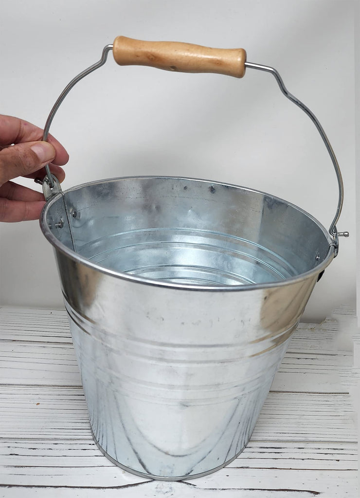 Large Metal Bucket 1.875 Gallon (4 Pack) Pail Tins Silver w/Wood Handle Retro Look for Planter or décor, Gifts