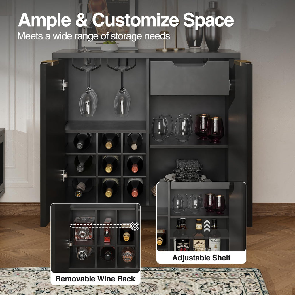 Fluted Coffee Bar Cabinet with Storage, Modern Sideboard Buffet Cabinet