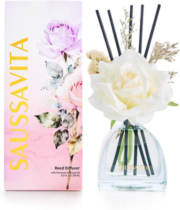Reed Diffusers Set Flower Scented Diffuser for 140 Days, Flower Diffuser 250ml with Decorative Rose and Dried