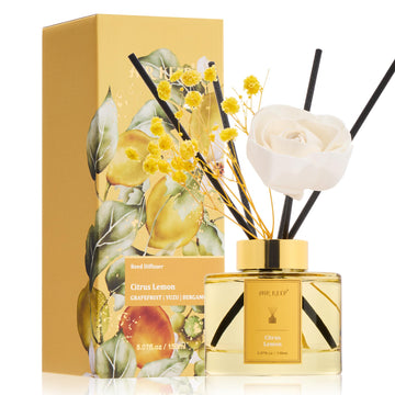 Flower Reed Diffuser Set, Citrus Lemon Diffuser Set, 5.07 Fl.oz (150ml), Home Fragrance, Bathroom, Bedroom & Home