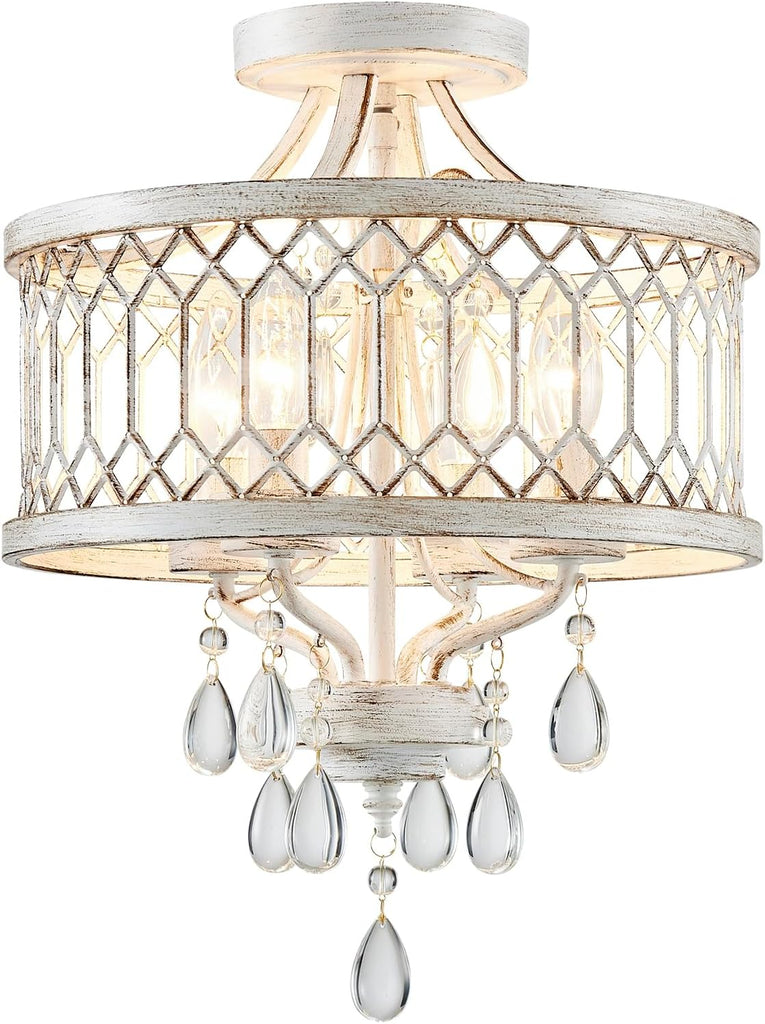 Crystal Ceiling Light Fixture, Modern Semi Flush Mount Ceiling Light, Farmhouse Crystal Chandeliers Light Fixture