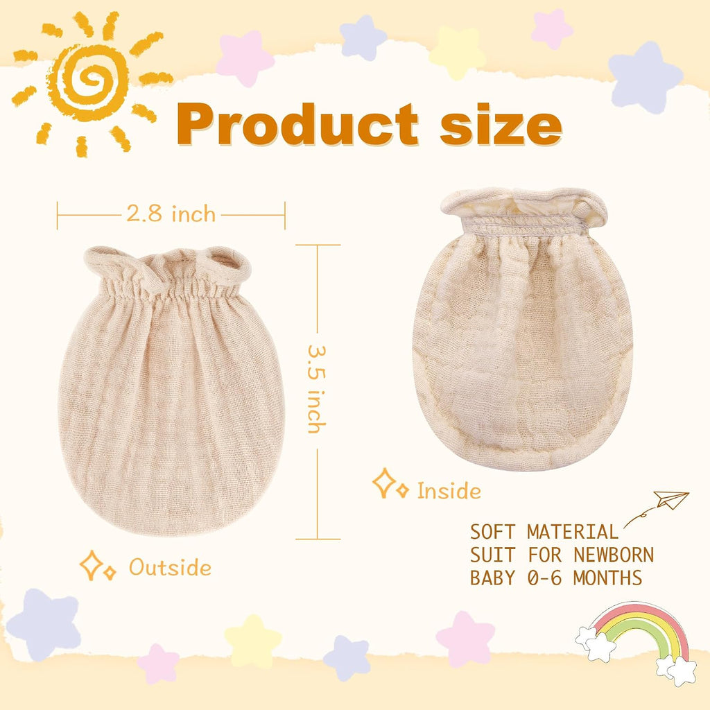 Muslin Baby Mittens, 100% Cotton No Scratch Soft Breathable Gloves for Boys and Girls