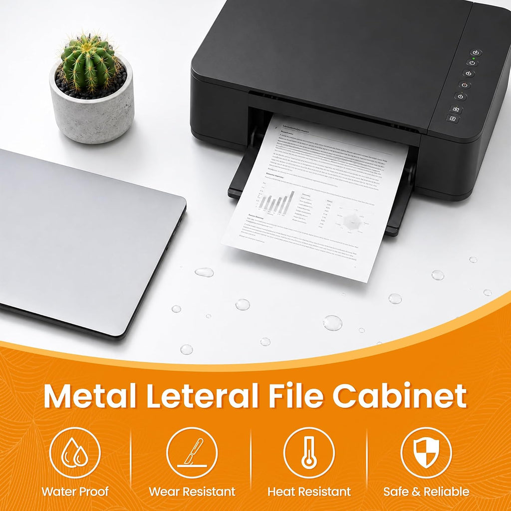 3 Drawer Lateral File Cabinet with Lock, Metal File Cabinets Furniture for Organization Hanging Legal/Letter/A4