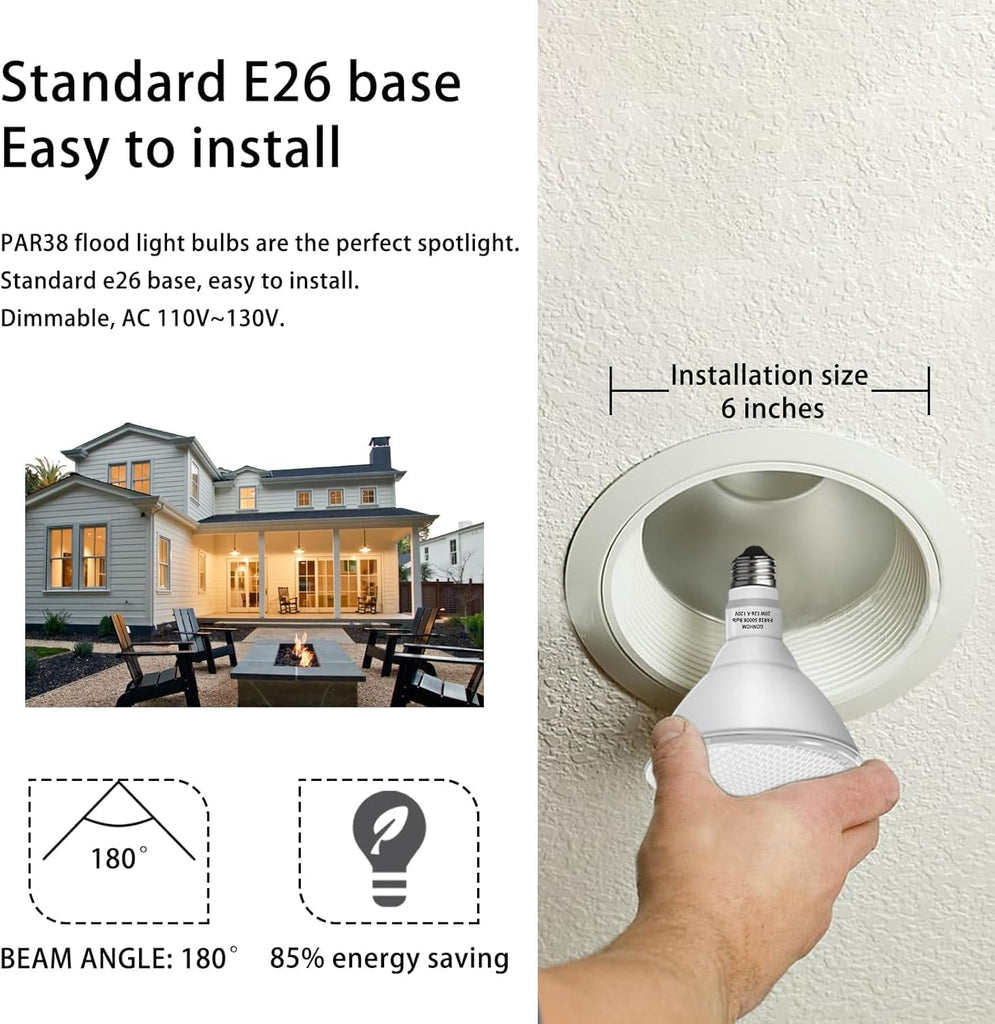 Par38 LED Dusk to Dawn Flood Light Bulbs Outdoor,20W Replace up to 200W,1800LM,E26 Base Outdoor Flood Light Bulbs