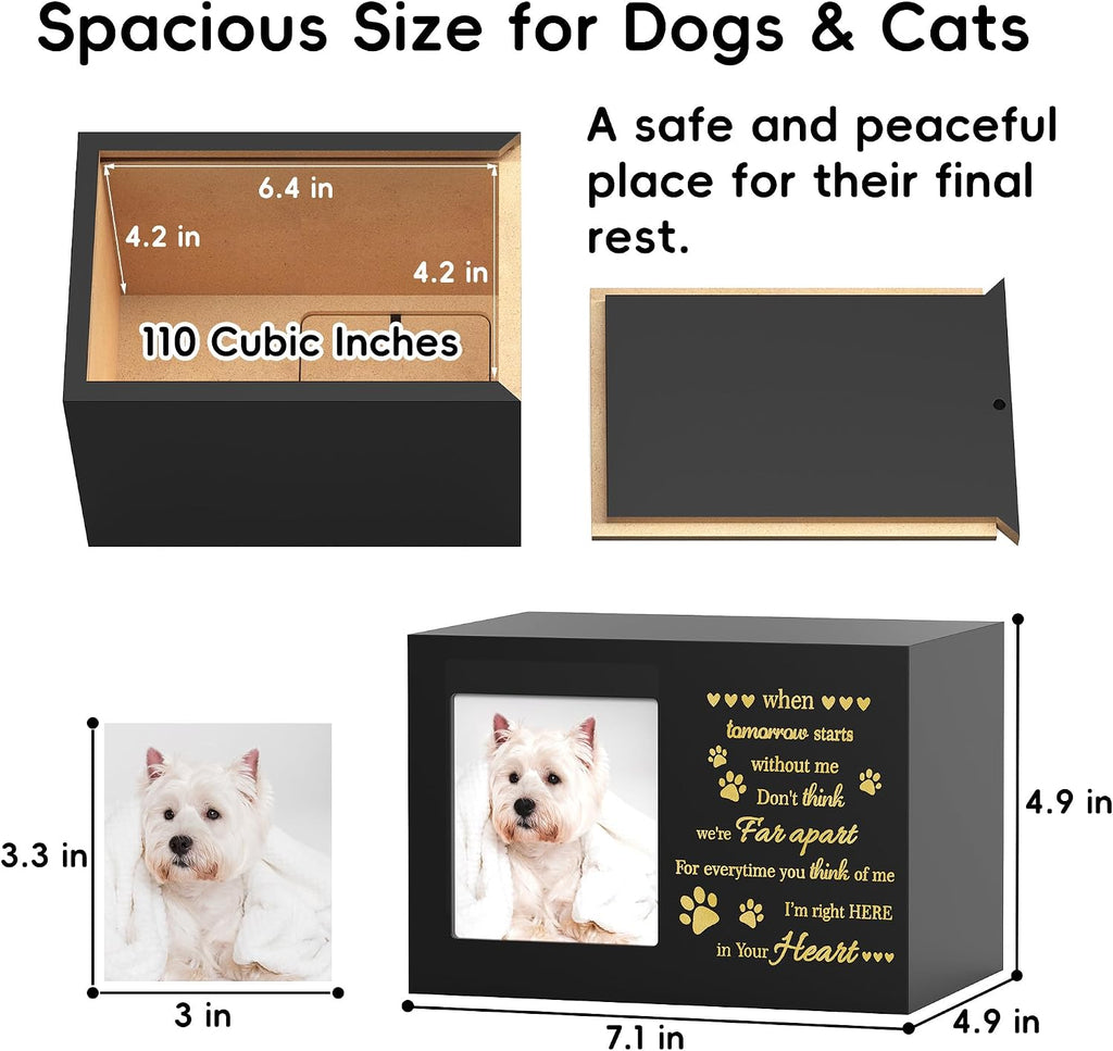 Pet Memorial Urn with Photo Frame, 110 Cubic Inches Wooden Pet Cremation Urn for Dogs & Cats, Sympathy Gift Set
