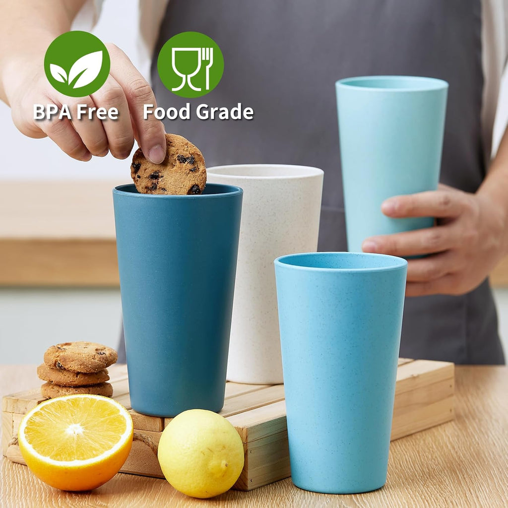 Wheat Straw Cups Set of 8, 20 oz Unbreakable Drinking, Chip Resistant, Reusable Water Set, Large , Camping, BPA Free