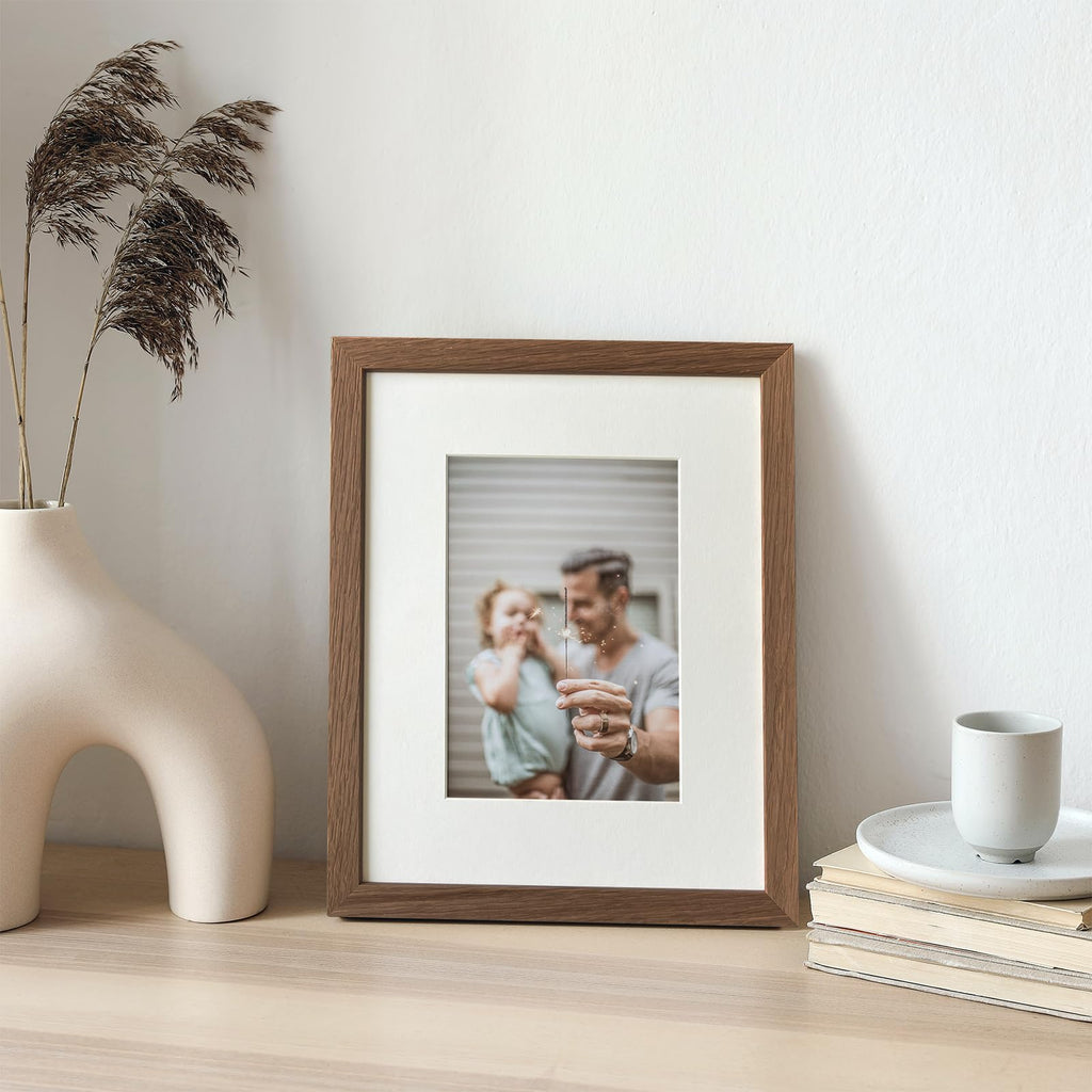 8x10 Picture Frame, Solid Oak Wood 8 x 10 Photo Frame with Mat to 5x7
