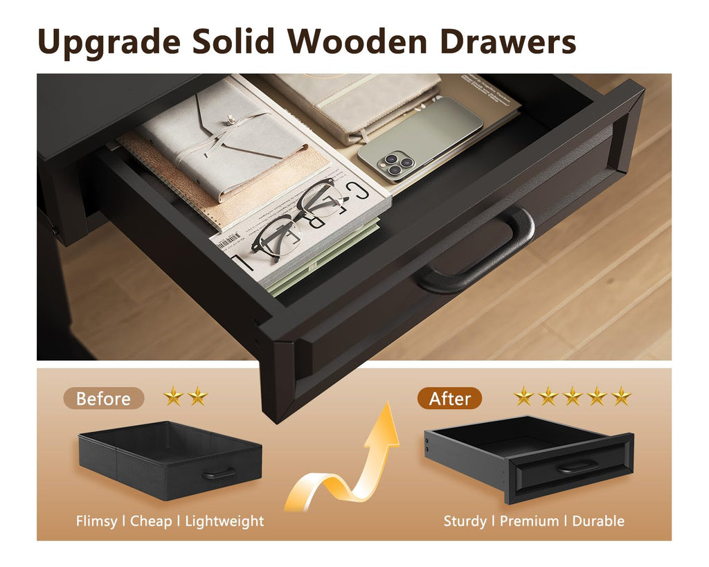 63 Inch L Shaped Standing Desk with 4 Wooden Drawers, Black