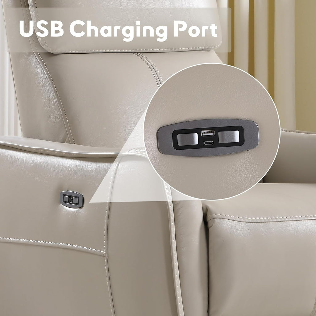Power Swivel Rocker Recliner Chair with USB Port, Wide Seat, Head & Lumbar Support, Upholstered Glider Chair , Silver