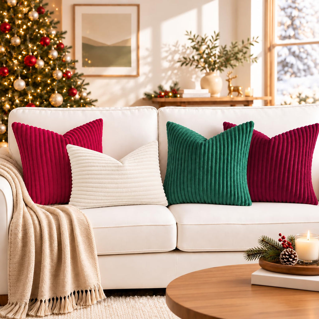Christmas Soft Green Flannel Throw Pillow Covers 16x16 Set of 2