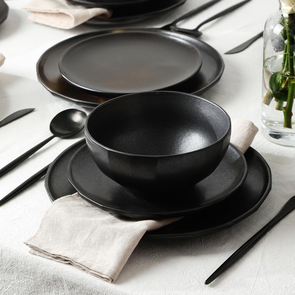 Lain Rio 12-Piece Dinnerware Set Stoneware, Black