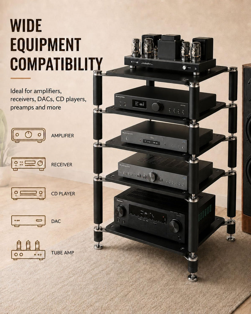 5-Tier HiFi Audio Rack, Audio Component Stand Black