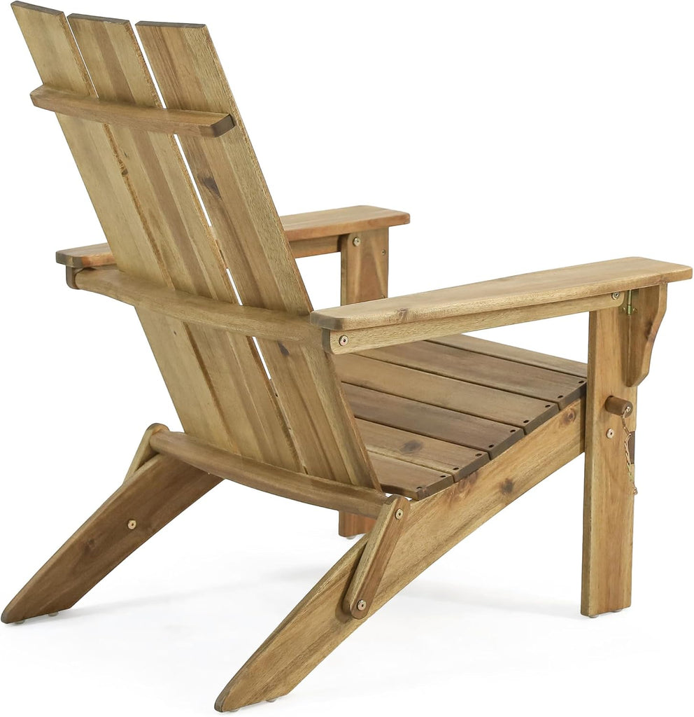 Foldable Adirondack Chair, Weather Resistant Wood Patio Outdoor Club Chair for Porch, Deck & Garden, Natural