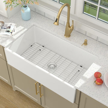 Farmhouse Kitchen Sink 36 Inch White Fireclay Porcelain Ceramic Single Bowl Apron Front Barn Sink 36x20x10 Inch